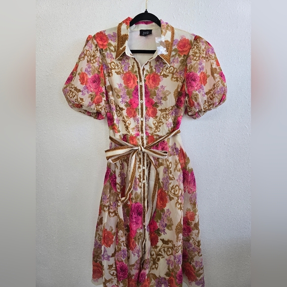 Vici NWT Meadowlane Floral Waist Tie Midi Dress Size XL - Picture 6 of 11